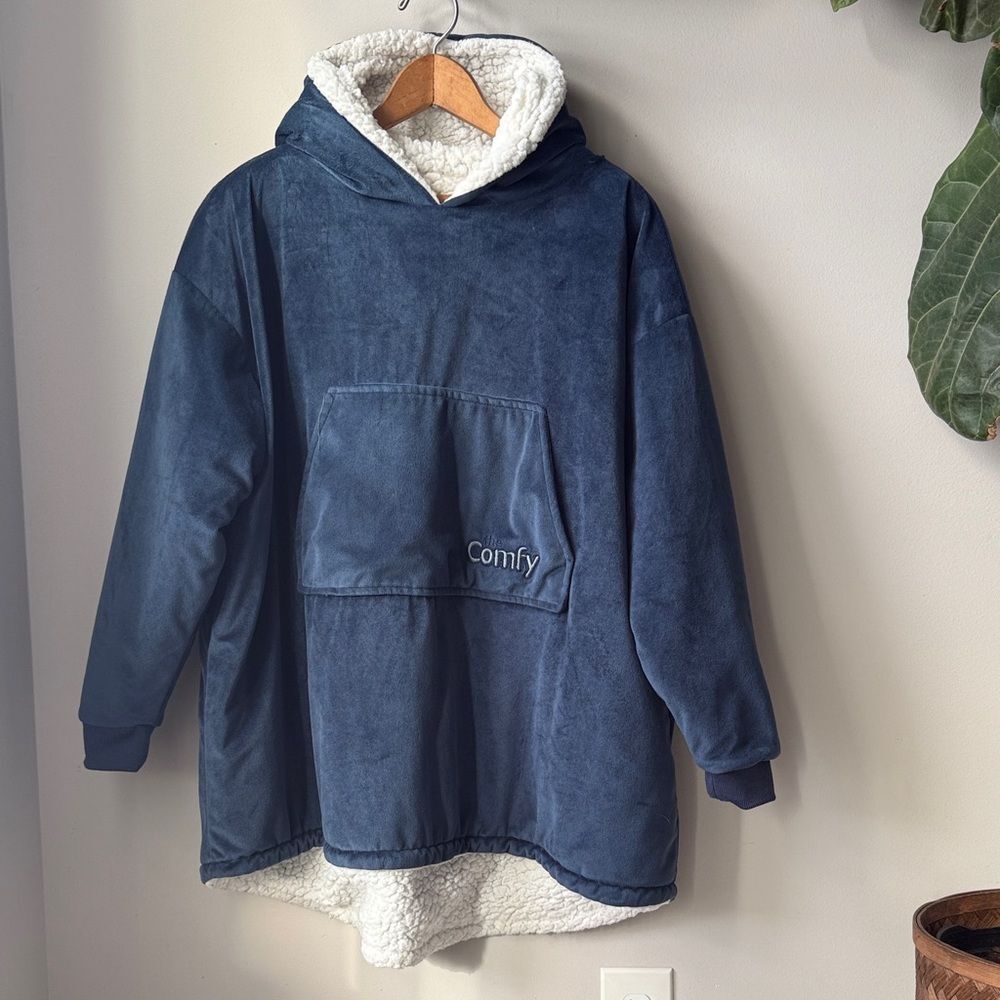 The Comfy Blue Pullover Hoodie Sherpa Cozy Wearable Blanket